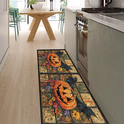 Shineful Ultra-Thin Non Skid Floor Mat, Kitchen Rugs Autumn Harvest Jack-O'-Lantern