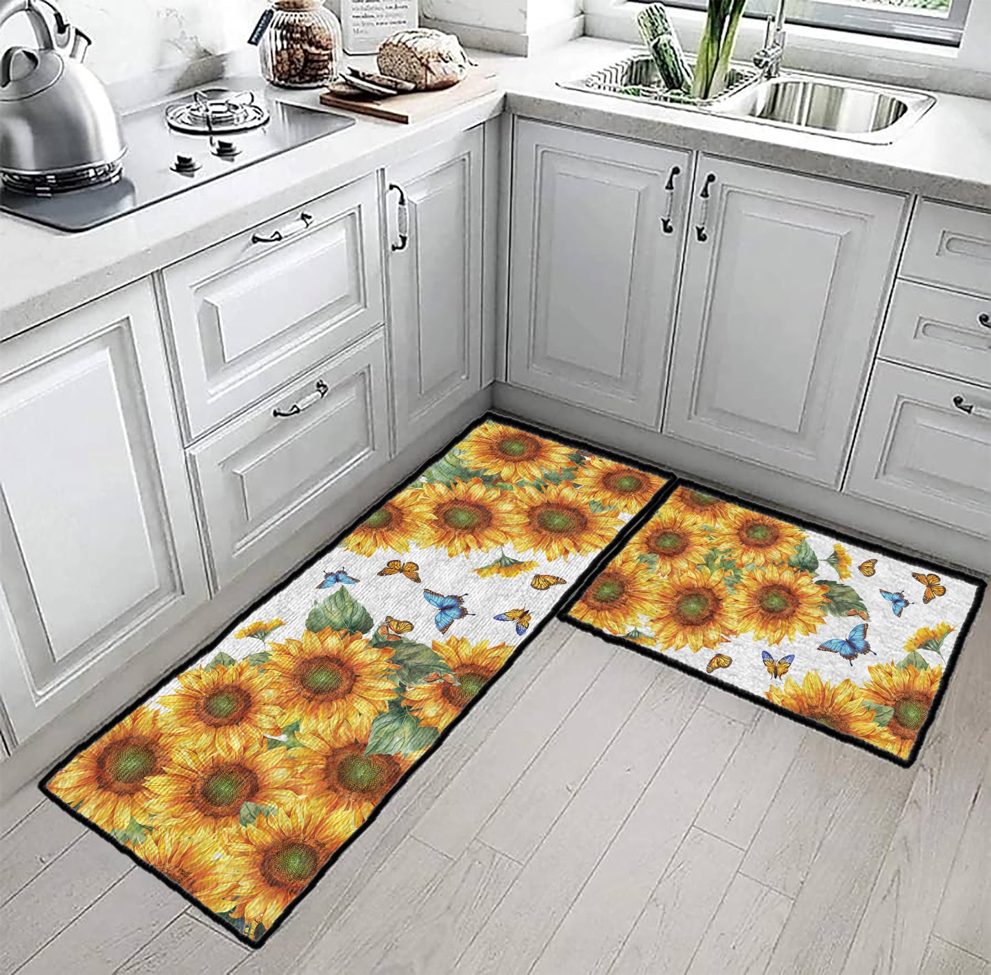 Shineful Ultra-Thin Non Skid Floor Mat, Kitchen Rugs Sunflower Symphony