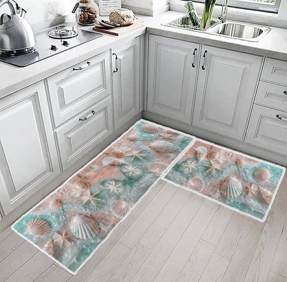 Shineful Ultra-Thin Non Skid Floor Mat, Kitchen Rugs Vibrant Seashell Beach