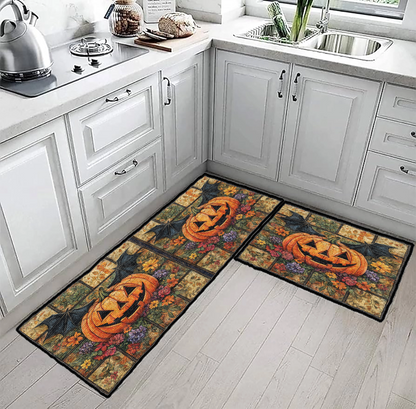 Shineful Ultra-Thin Non Skid Floor Mat, Kitchen Rugs Autumn Harvest Jack-O'-Lantern