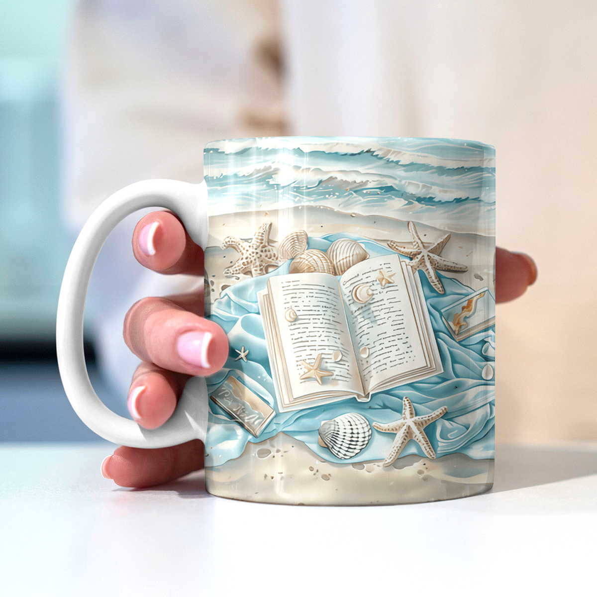 Tasse en céramique brillante pour amoureux de la lecture, amoureux de la plage, rêveur