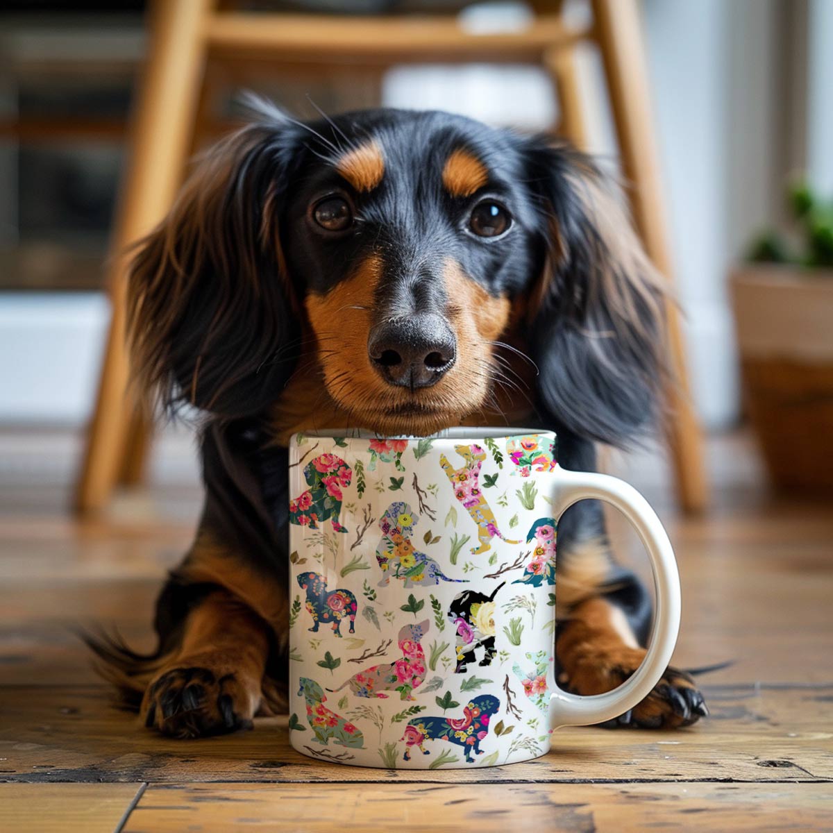 Tasse en céramique brillante Motif teckel