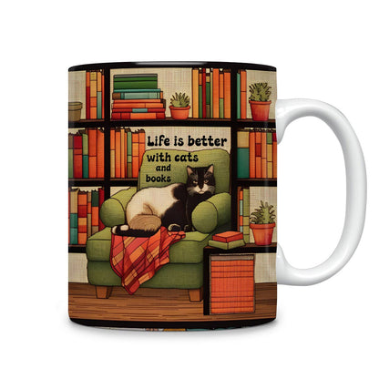 Tasse en céramique brillante Chat et livre