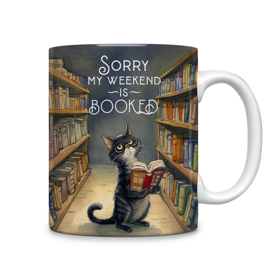 Tasse en céramique brillante Chat dans la bibliothèque