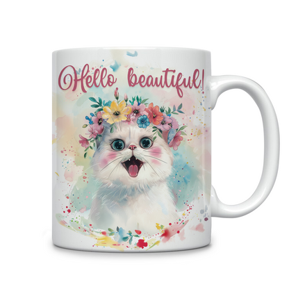 Shineful Ceramic Mug Hello Beautiful Cute Cat