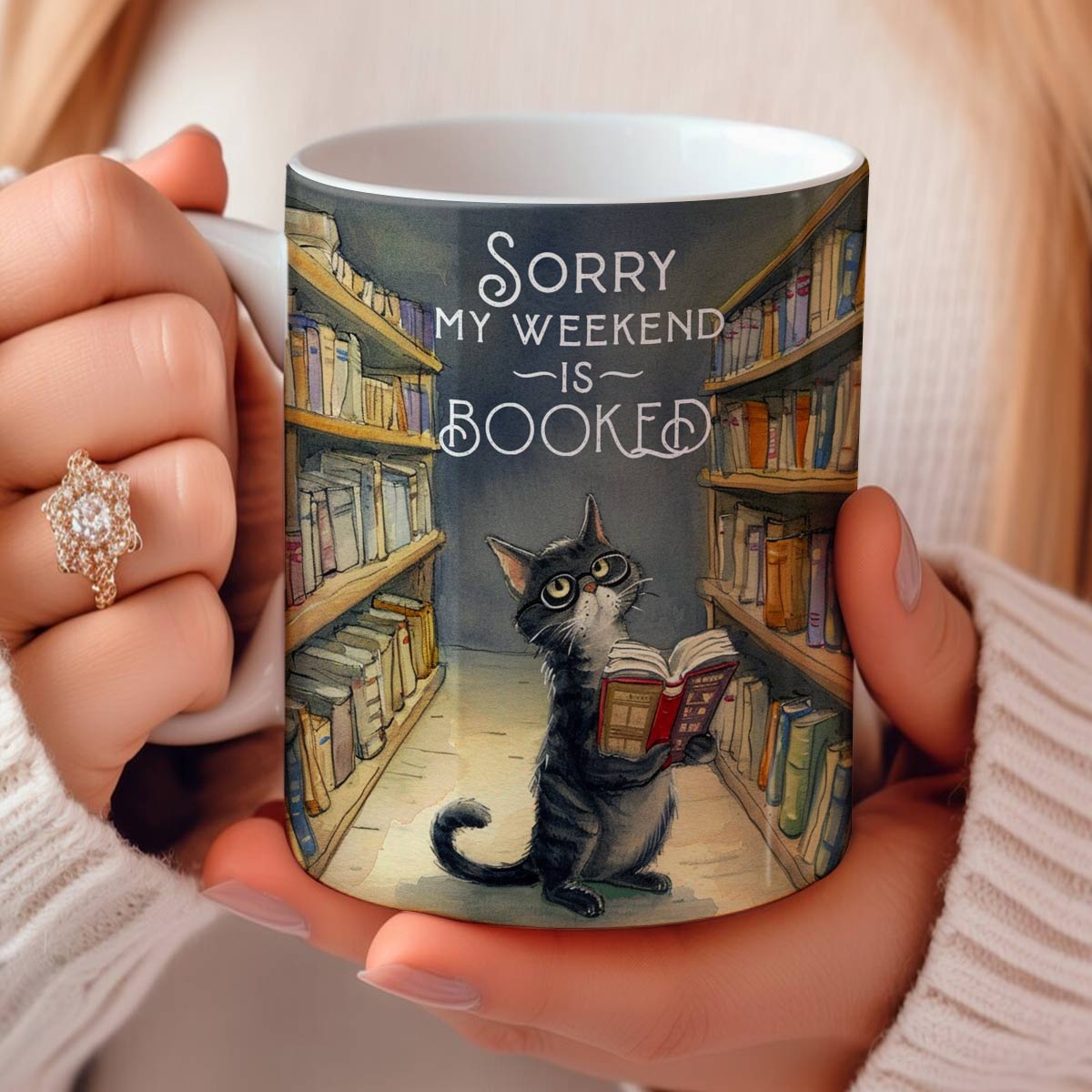 Shineful Ceramic Mug Cat in Library