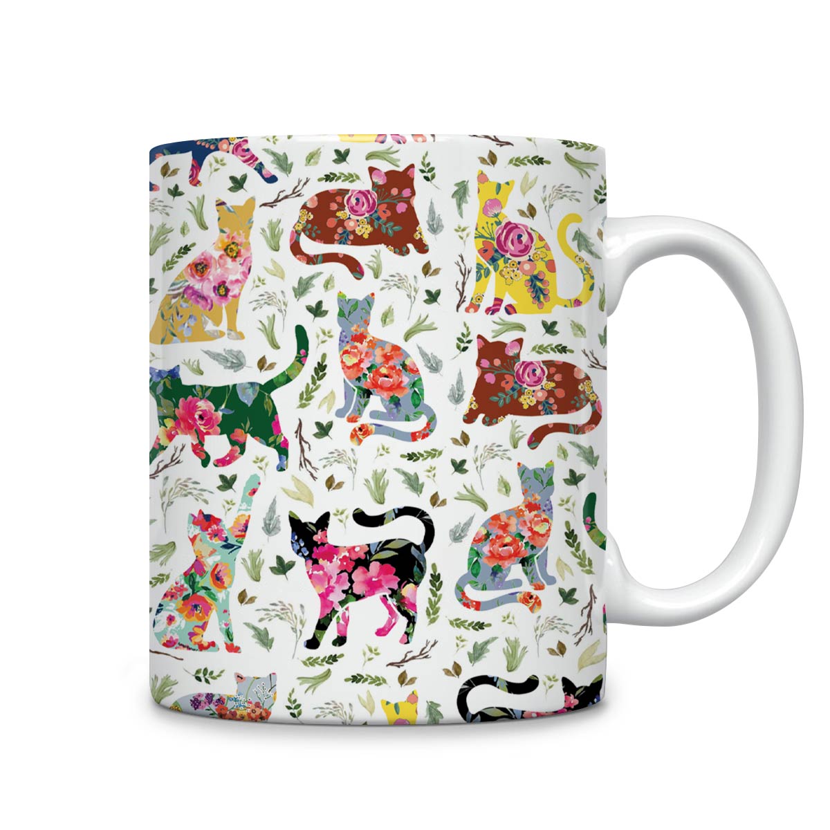 Tasse en céramique brillante Chat Floral