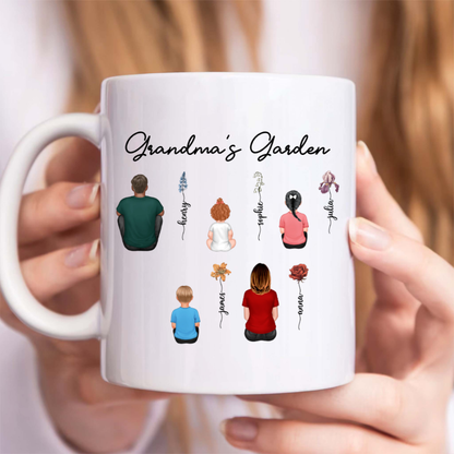 Shineful Mug Gift For Grandma, Mom, Auntie - Vintage Birth Month Flowers Garden With Grandkids Names TH7