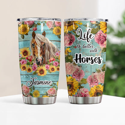 Gobelet Shineful 20 oz personnalisé motif floral harmonieux de chevaux