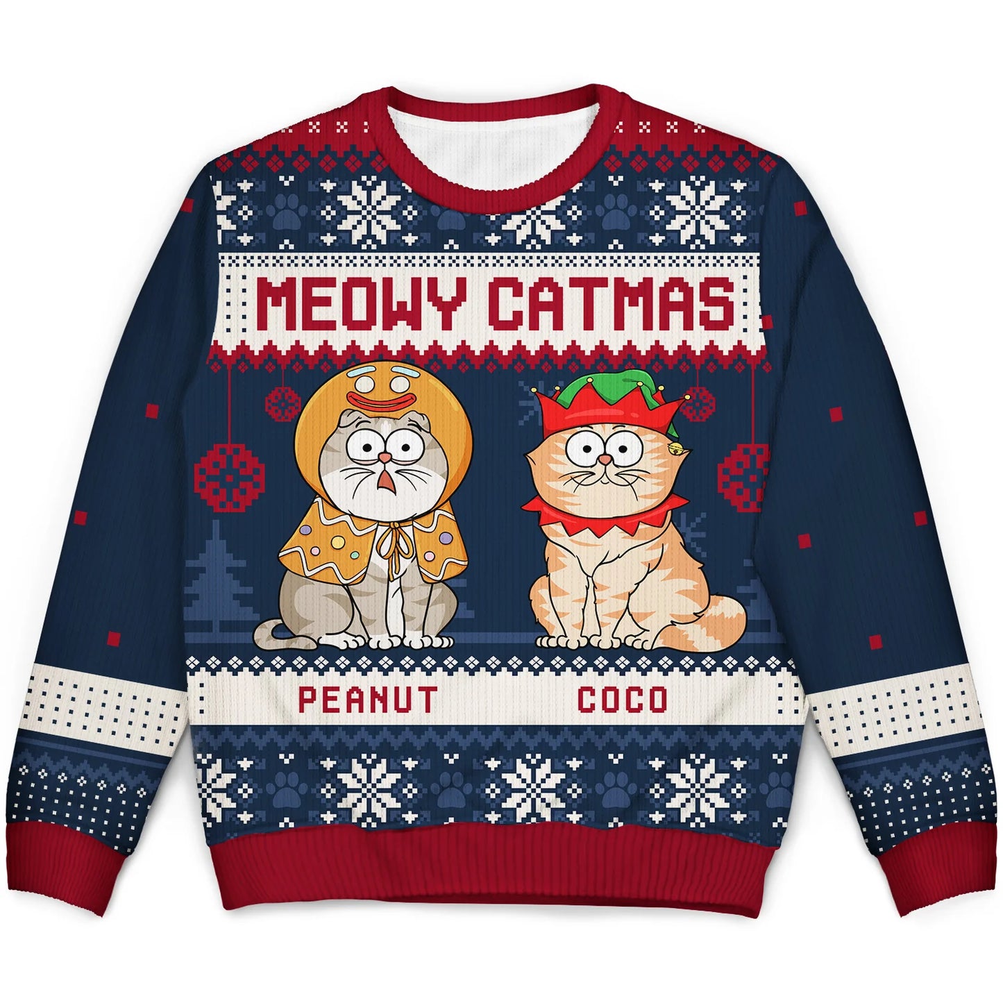 Shineful Meowy Catmas Funny Cartoon Cats - Personalized Ugly Sweater