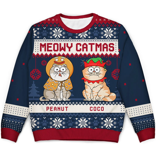 Shineful Meowy Catmas Funny Cartoon Cats - Personalized Ugly Sweater