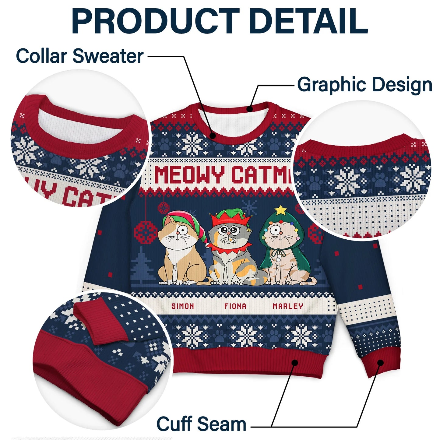 Shineful Meowy Catmas Funny Cartoon Cats - Personalized Ugly Sweater