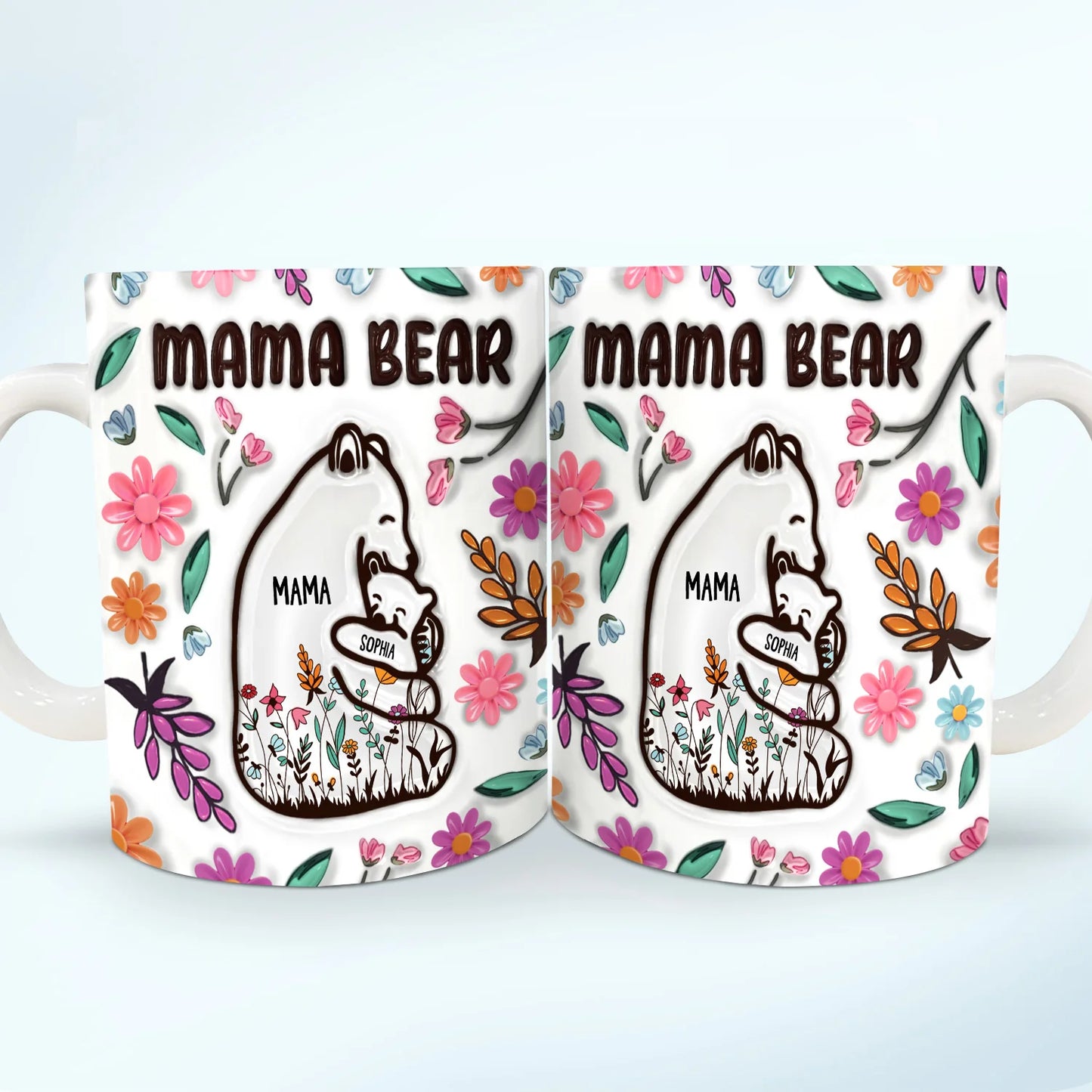 Mug imprimé effet gonflé 3D brillant - Cadeau d'anniversaire et d'amour pour maman, mère, grand-mère, grand-mère - Mama Bear Floral Style TH7