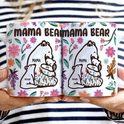 Mug imprimé effet gonflé 3D brillant - Cadeau d'anniversaire et d'amour pour maman, mère, grand-mère, grand-mère - Mama Bear Floral Style TH7