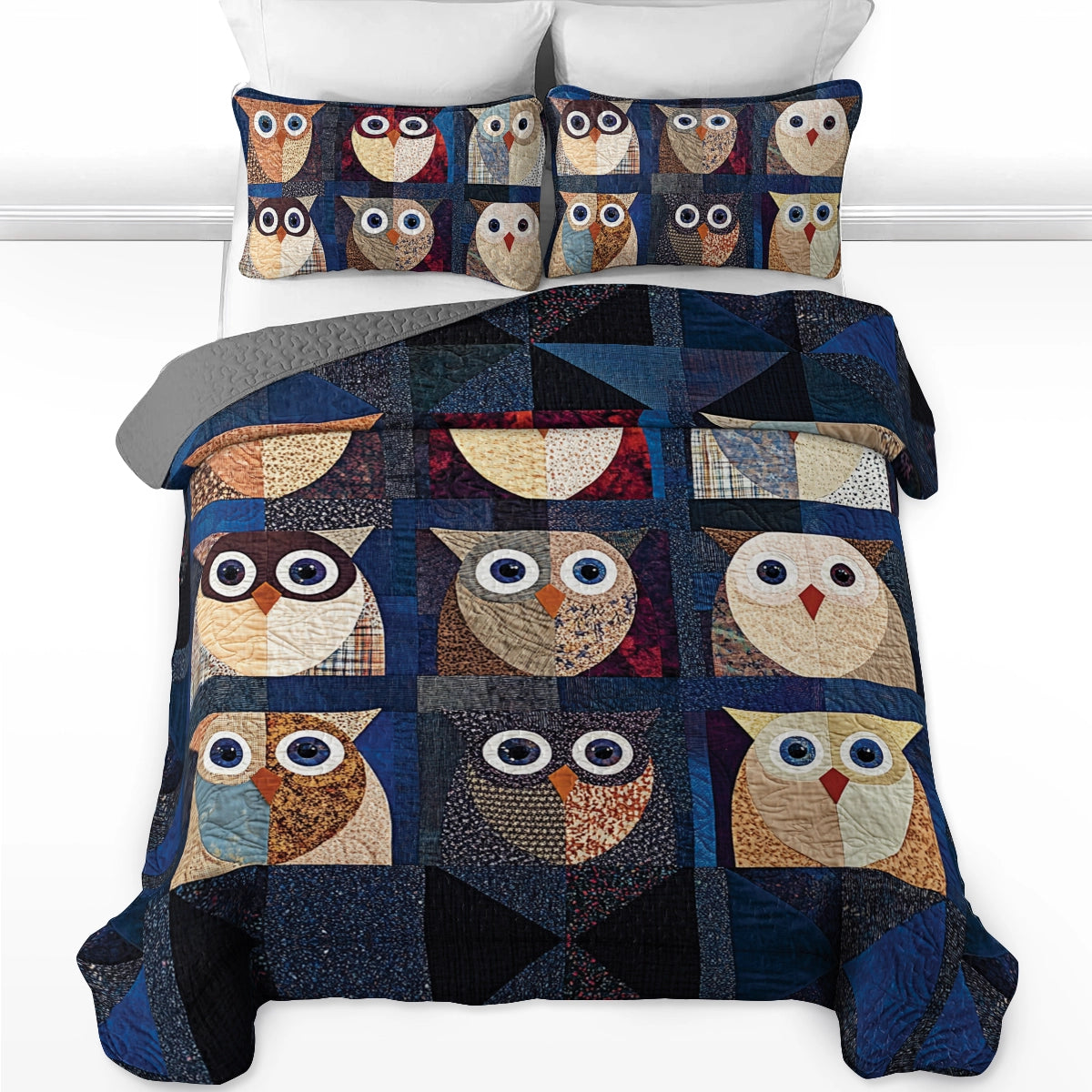 Shineful All Season Flat Print Quilt 3-Piece Set - Night Owl