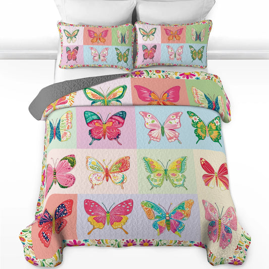 Ensemble de courtepointe toutes saisons Shineful 3 pièces - Butterfly Dreams 