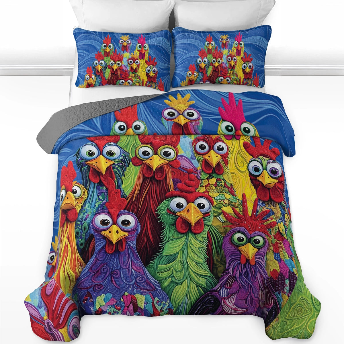 Shineful All Season Quilt 3-Piece Set - Chicken Funky Roosters