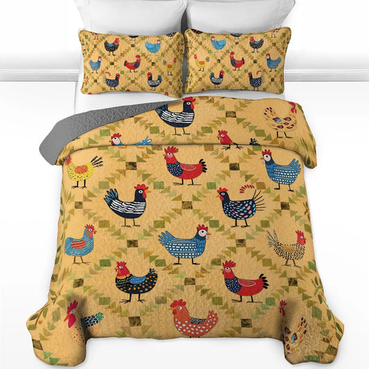 Shineful All Season Quilt 3-Piece Set - Chicken Cluckin' Cozy