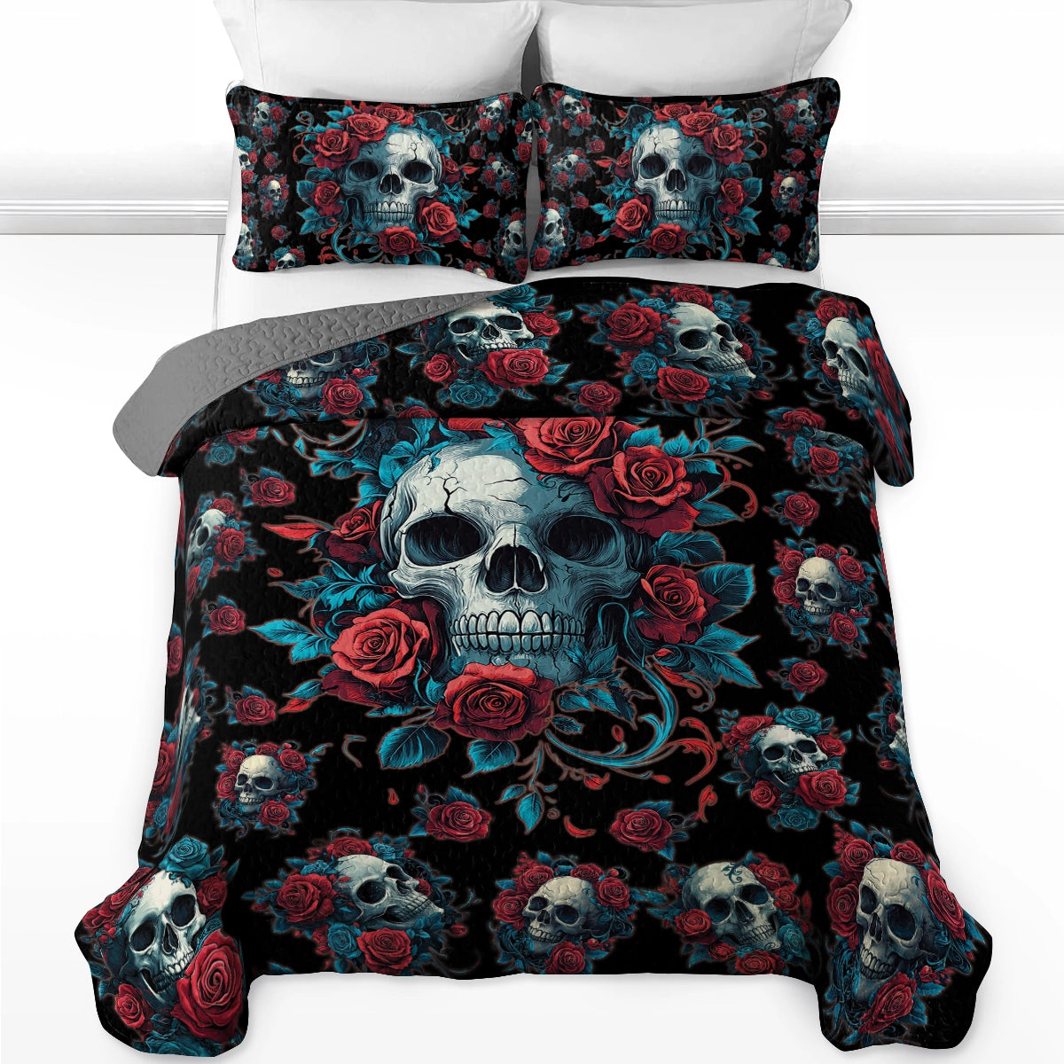 Shineful All Season Quilt 3-Piece Set - Skull Rose Charm