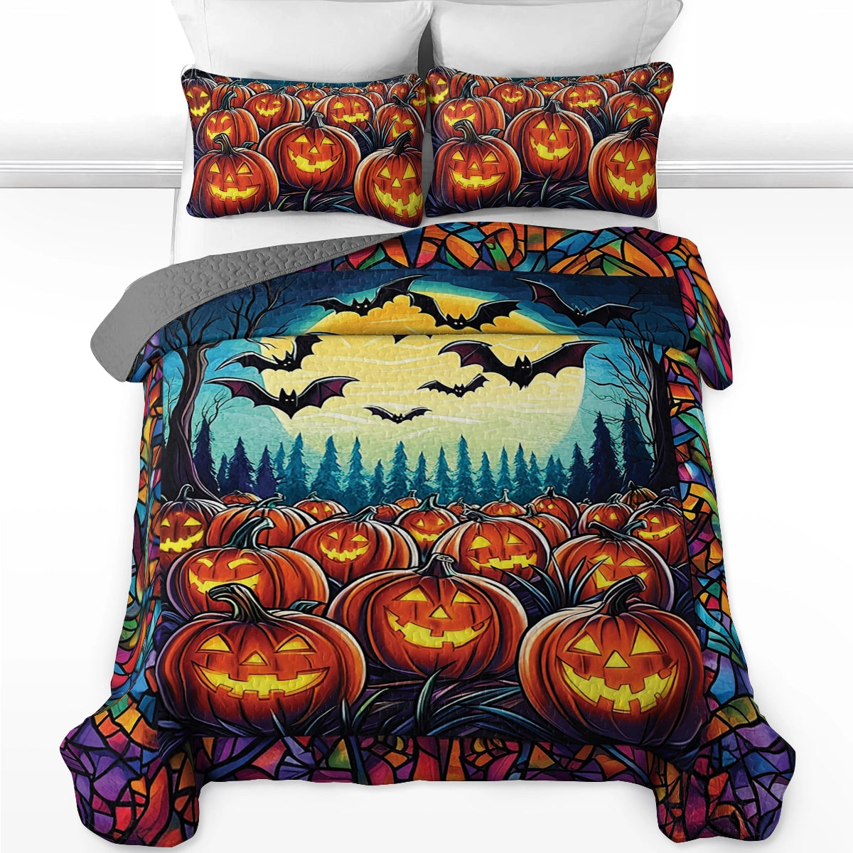 Shineful All Season Quilt 3-Piece Set - Halloween Pumpkin Patch