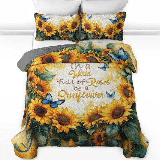 Shineful All Season Quilt 3-Piece Set - Butterfly Sunflower Serenity