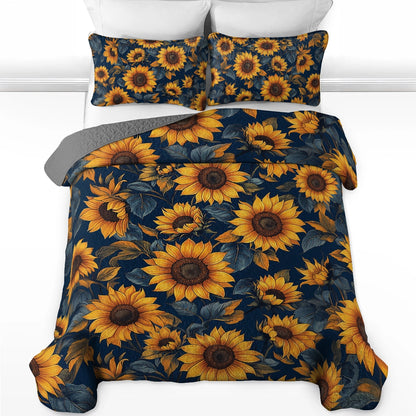 Shineful All Season Quilt 3-Piece Set - Bloom Golden Sunflower