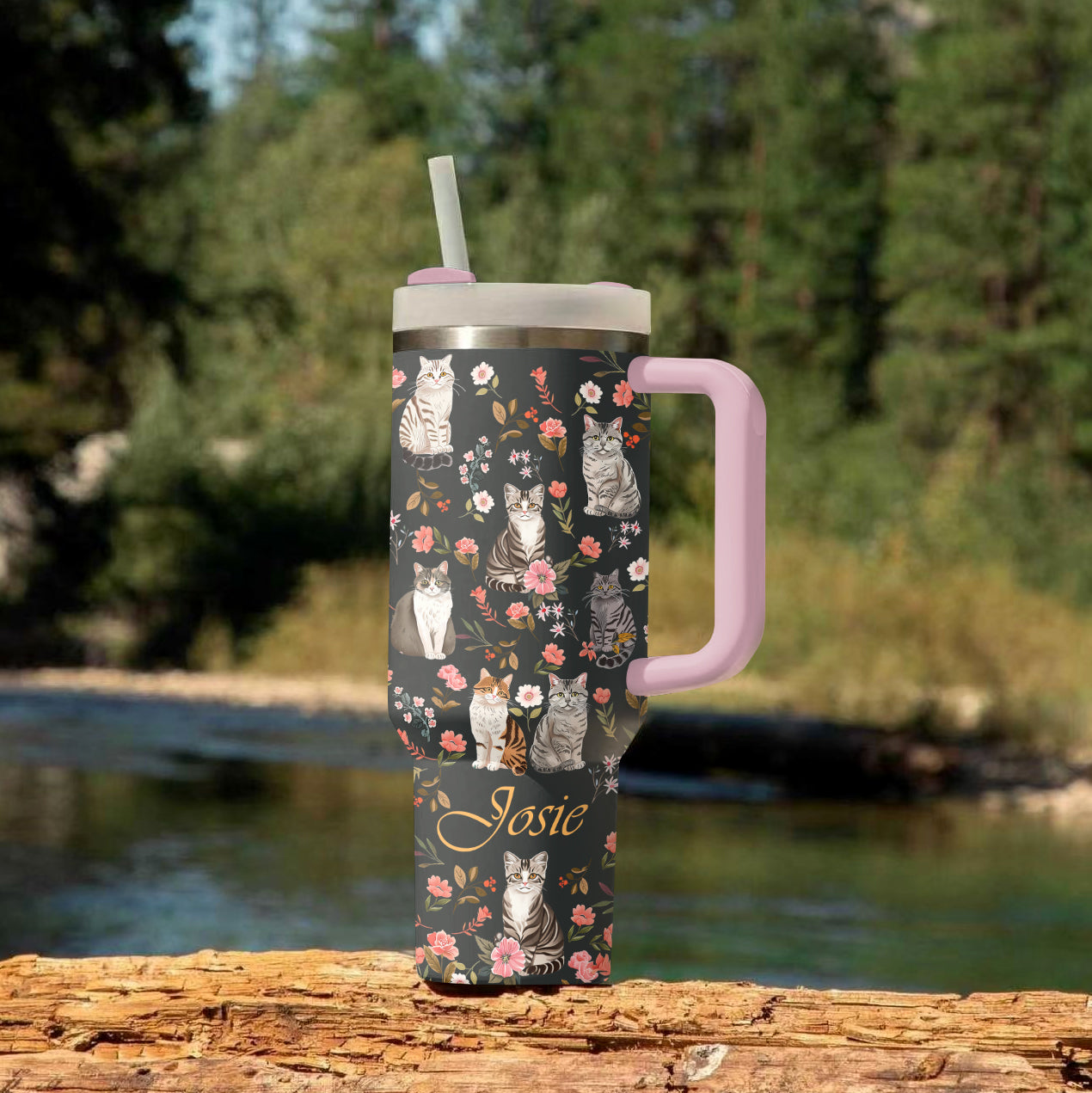 Shineful Tumbler Personalized Cat Floral Feline Delight