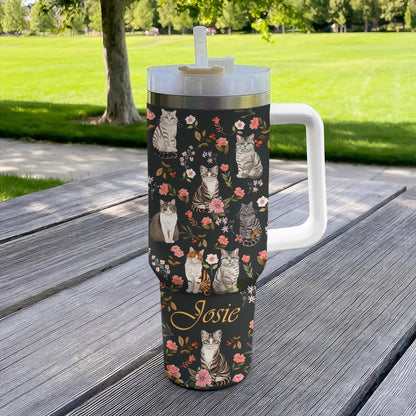 Shineful Tumbler Personalized Cat Floral Feline Delight