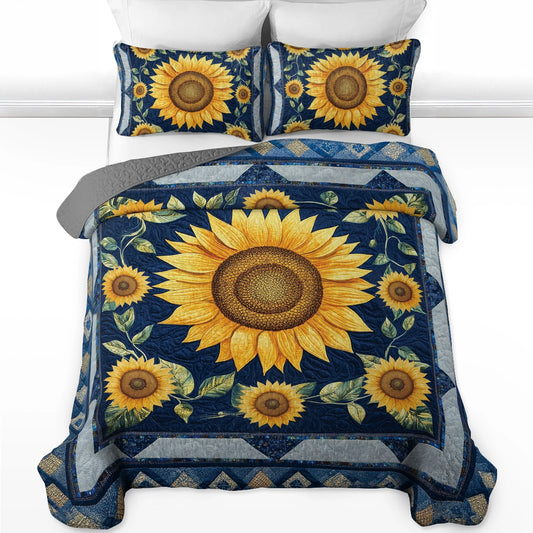 Shineful All Season Flat Print Quilt 3-Piece Set - Sunflower Bloom