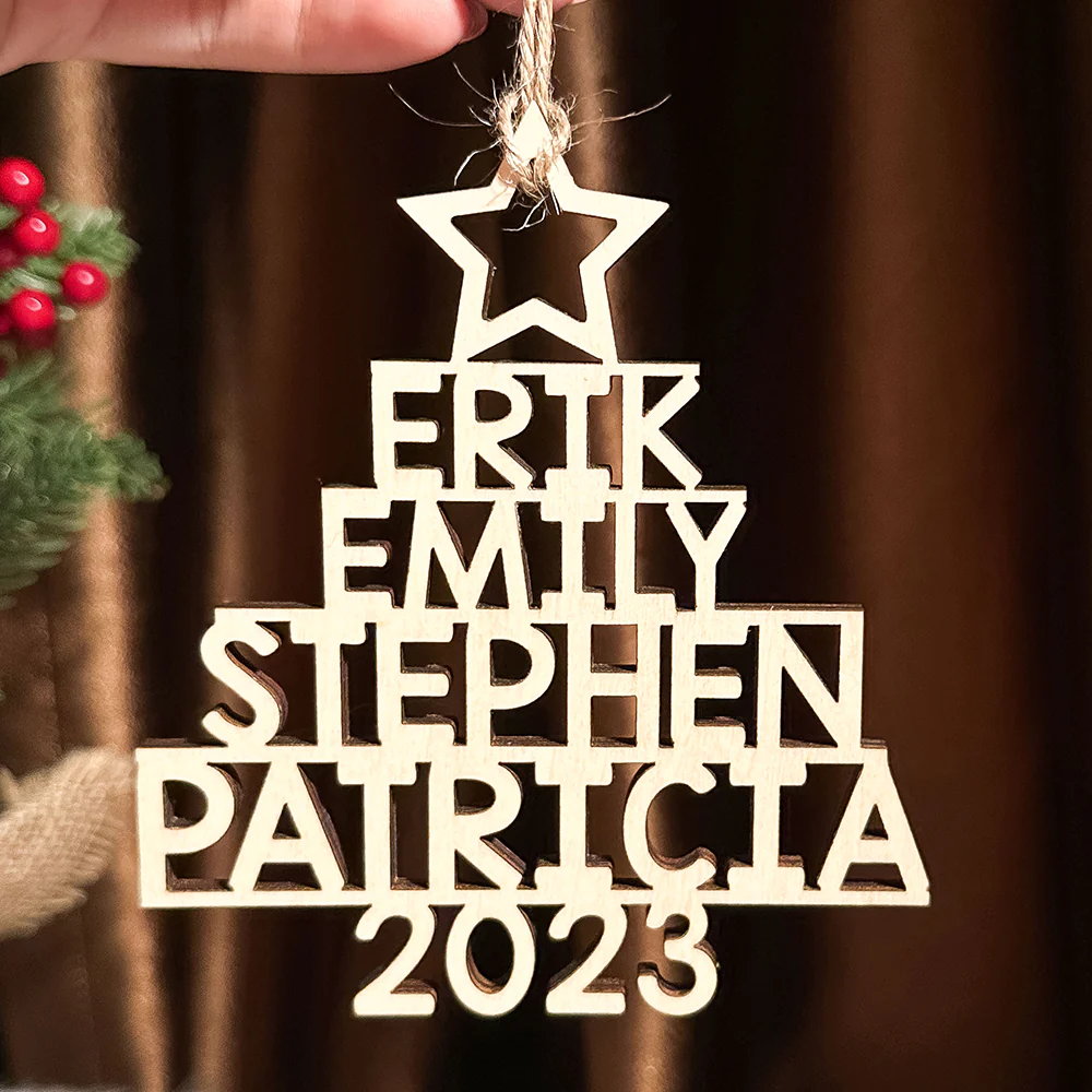 Custom Family Names 2023 Christmas Tree Ornament Up To 14 - Group Coworkers Wooden Shaped Mn8