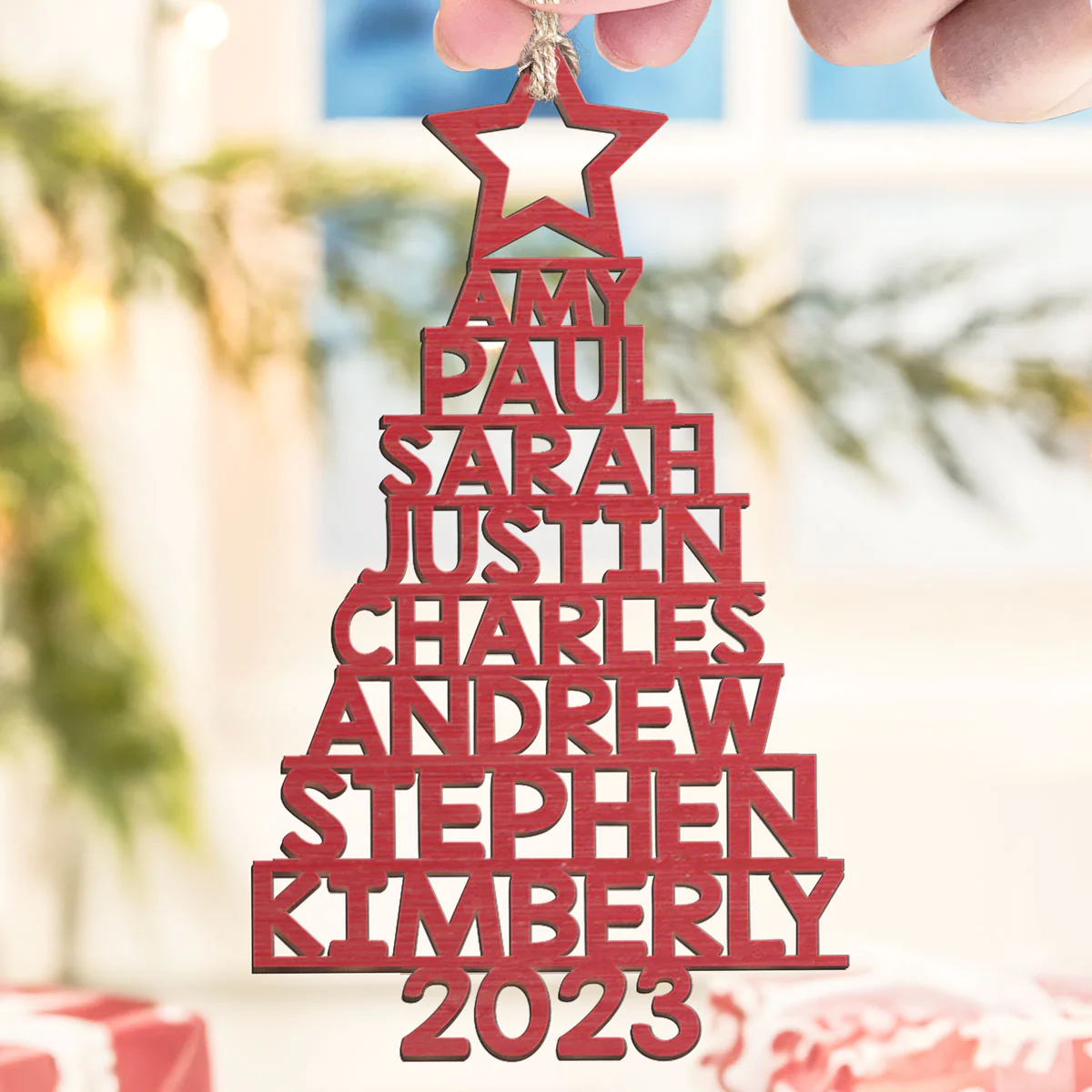 Custom Family Names 2023 Christmas Tree Ornament Up To 14 - Group Coworkers Wooden Shaped Mn8