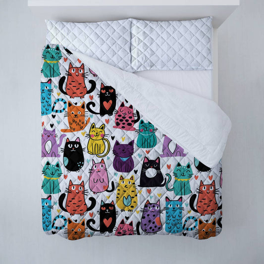 Shineful Flat Print Faux Quilt Blanket Amazing Little Cats