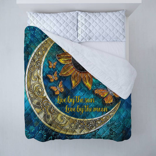 Shineful Flat Print Faux Quilt Blanket Hippie Live By The Sun Love By The Moon