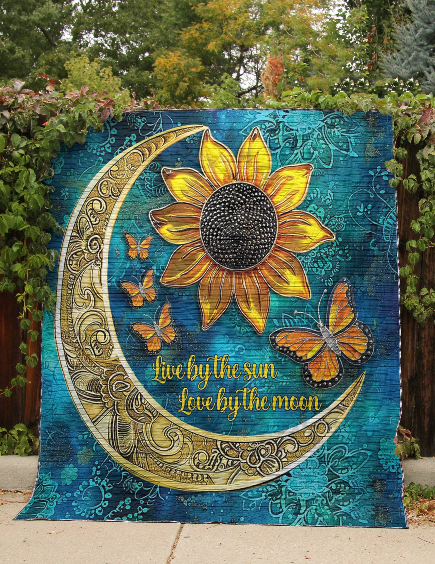 Shineful Flat Print Faux Quilt Blanket Hippie Live By The Sun Love By The Moon