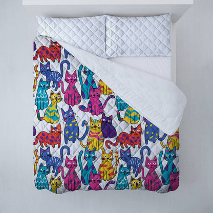 Shineful Flat Print Faux Quilt Blanket Colorful Cats