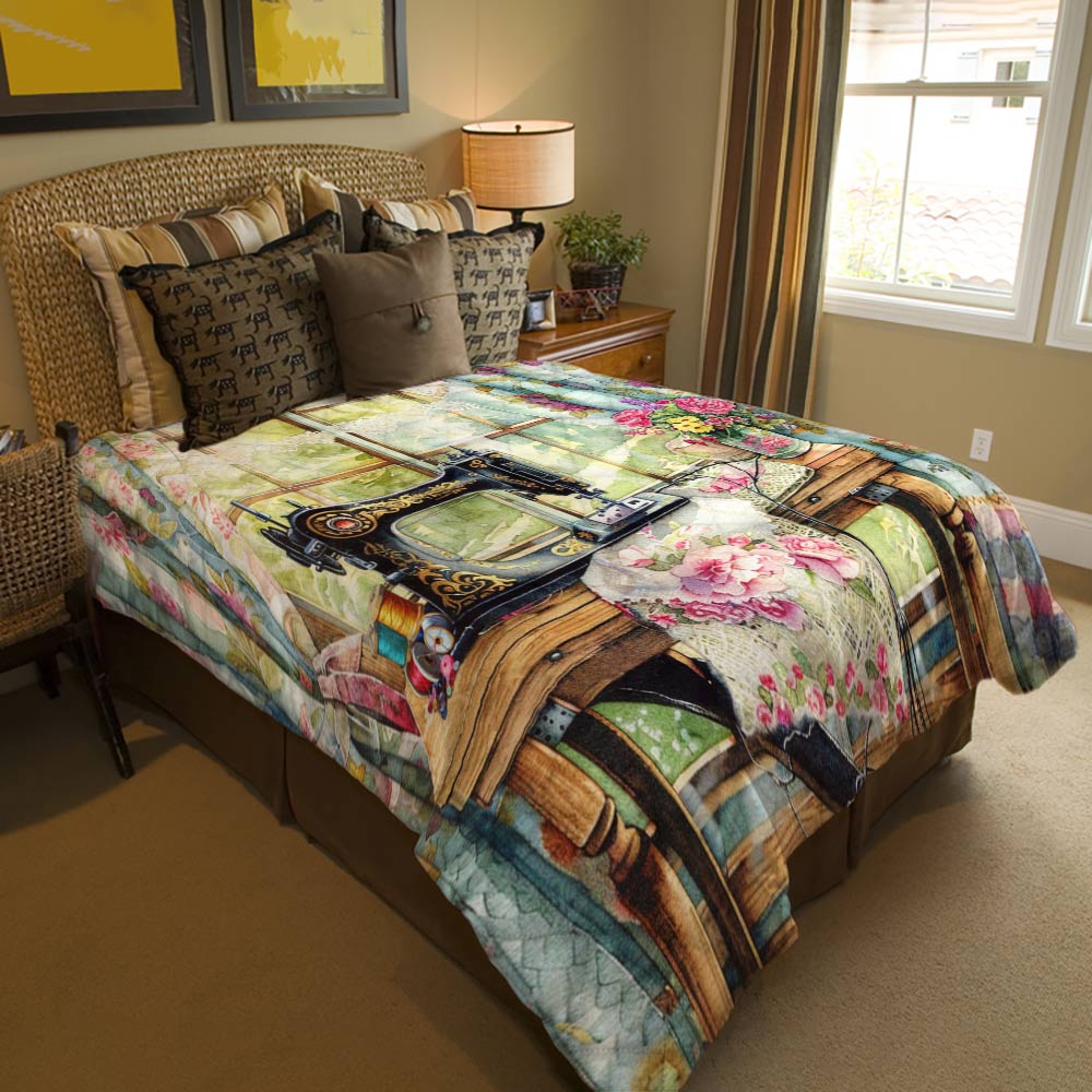 Shineful Flat Print Faux Quilt Blanket Sewing Room Lovely