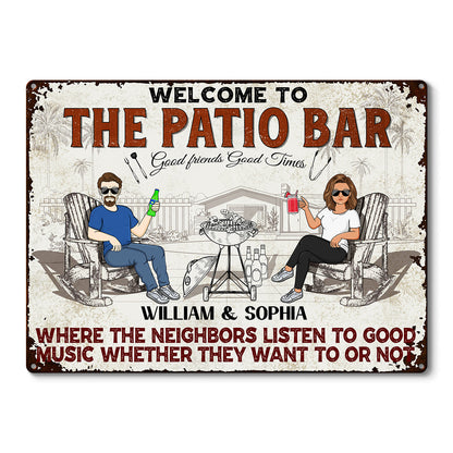 Shineful Patio Grilling Listen To The Good Music Couple Husband Wife - Backyard Sign - Personalized Custom Classic 2D Flat Print Metal Signs