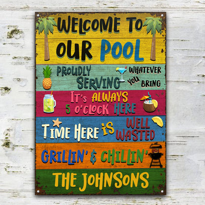 Shineful Swimming Welcome To Our Pool - Personalized 2D Flat Print Metal Signs