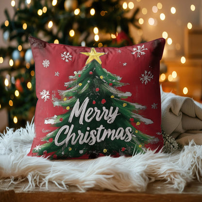 Shineful 2D Print Cushion Cover, Pillowcase, Pillows Covers - Festive Tree with Snowflakes - Christmas Greetings