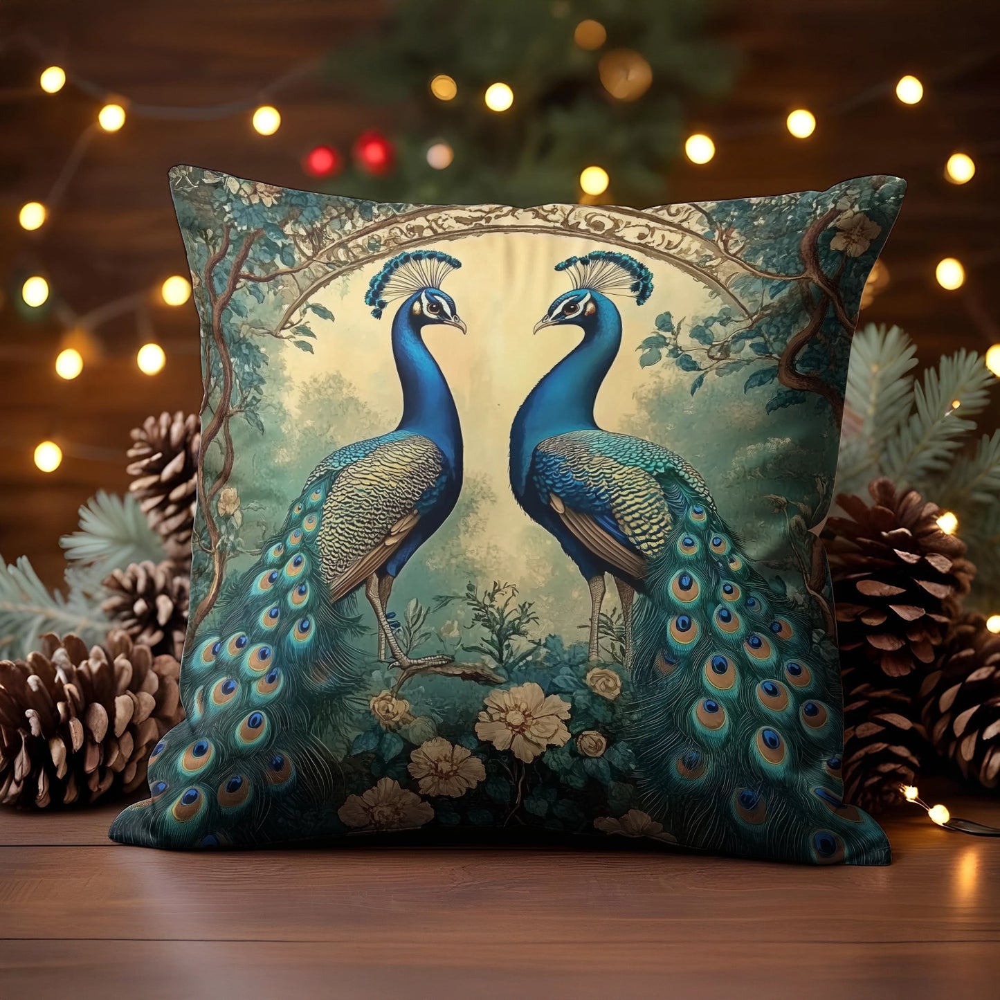 Shineful 2D Print Cushion Cover, Pillowcase, Pillows Covers - Twin Peacocks in Harmony with Nature