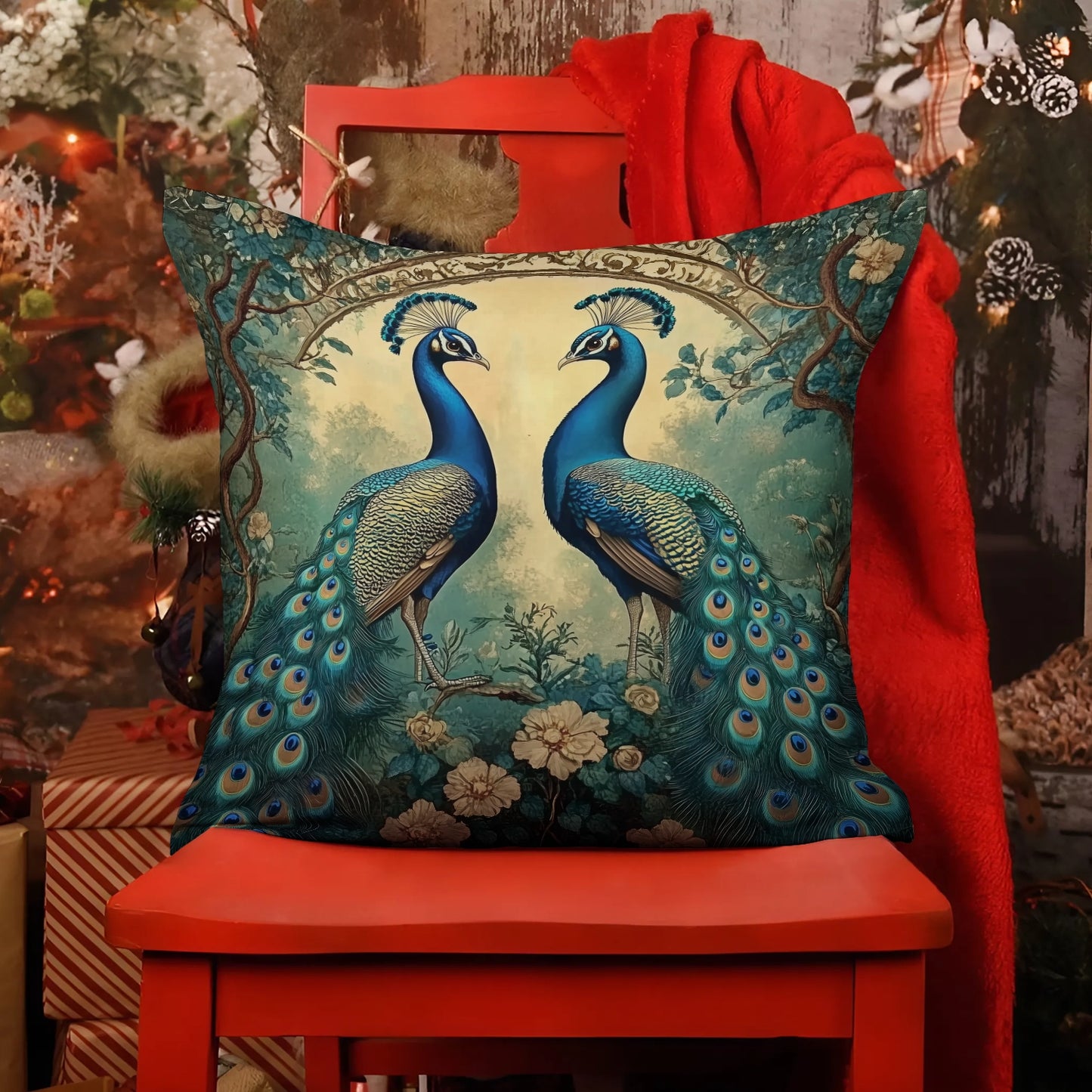 Shineful 2D Print Cushion Cover, Pillowcase, Pillows Covers - Twin Peacocks in Harmony with Nature