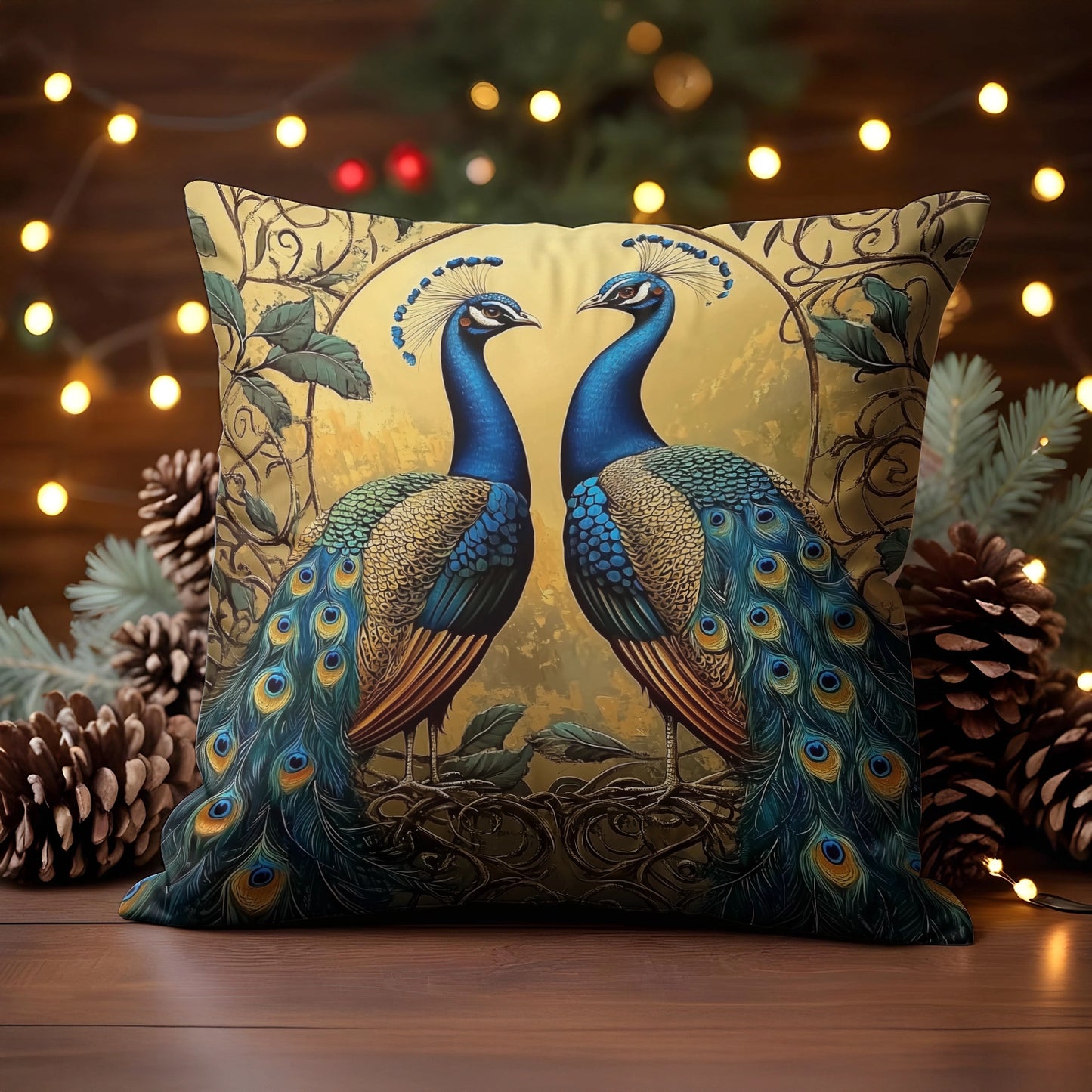 Shineful 2D Print Cushion Cover, Pillowcase, Pillows Covers - Majestic Harmony: A Pair of Regal Peacocks