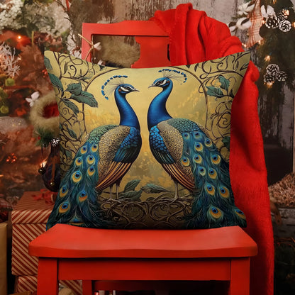 Shineful 2D Print Cushion Cover, Pillowcase, Pillows Covers - Majestic Harmony: A Pair of Regal Peacocks