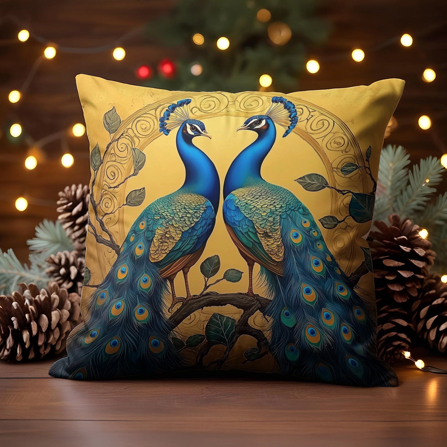 Shineful 2D Print Cushion Cover, Pillowcase, Pillows Covers - Blue Royalty: Twin Peacocks in Harmony