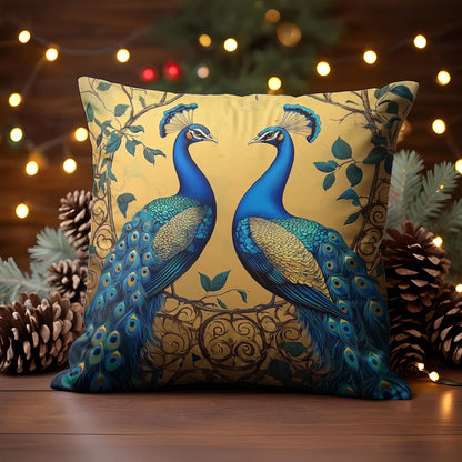 Shineful 2D Print Cushion Cover, Pillowcase, Pillows Covers - Harmonious Splendor of Golden Peacocks