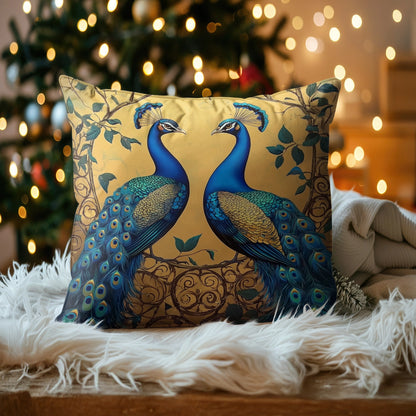 Shineful 2D Print Cushion Cover, Pillowcase, Pillows Covers - Harmonious Splendor of Golden Peacocks