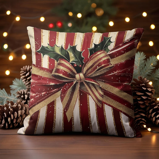 Shineful 2D Print Cushion Cover, Pillowcase, Pillows Covers - Red and Gold Elegance Christmas Gift Wrap Design