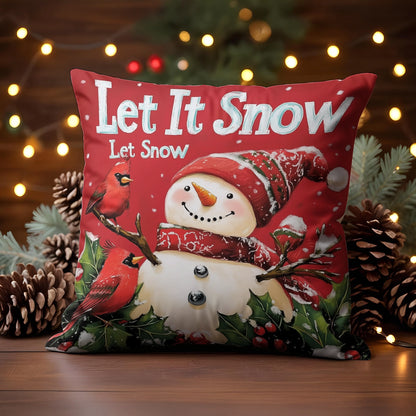 Shineful 2D Print Cushion Cover, Pillowcase, Pillows Covers - Winter Wonderland Snowman with Cardinals and Holly