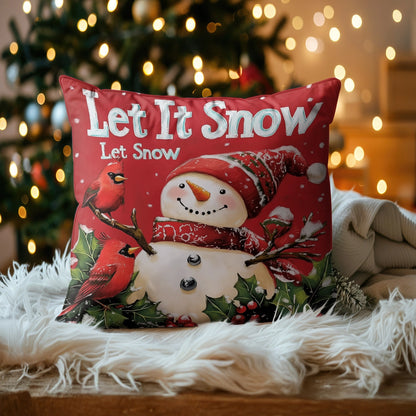 Shineful 2D Print Cushion Cover, Pillowcase, Pillows Covers - Winter Wonderland Snowman with Cardinals and Holly