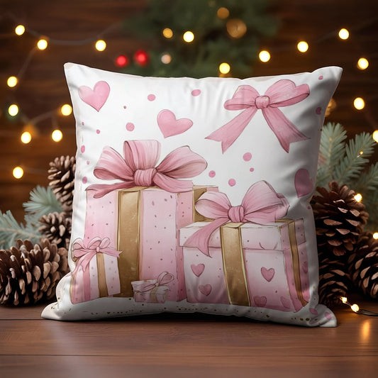 Housse de coussin, taie d'oreiller, taies d'oreiller Shineful 2D Print - Golden Moments - Pink Bow Elegance 